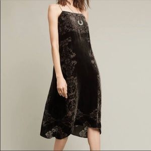 Anthropologie Floreat Velvet Green Burnout Dress